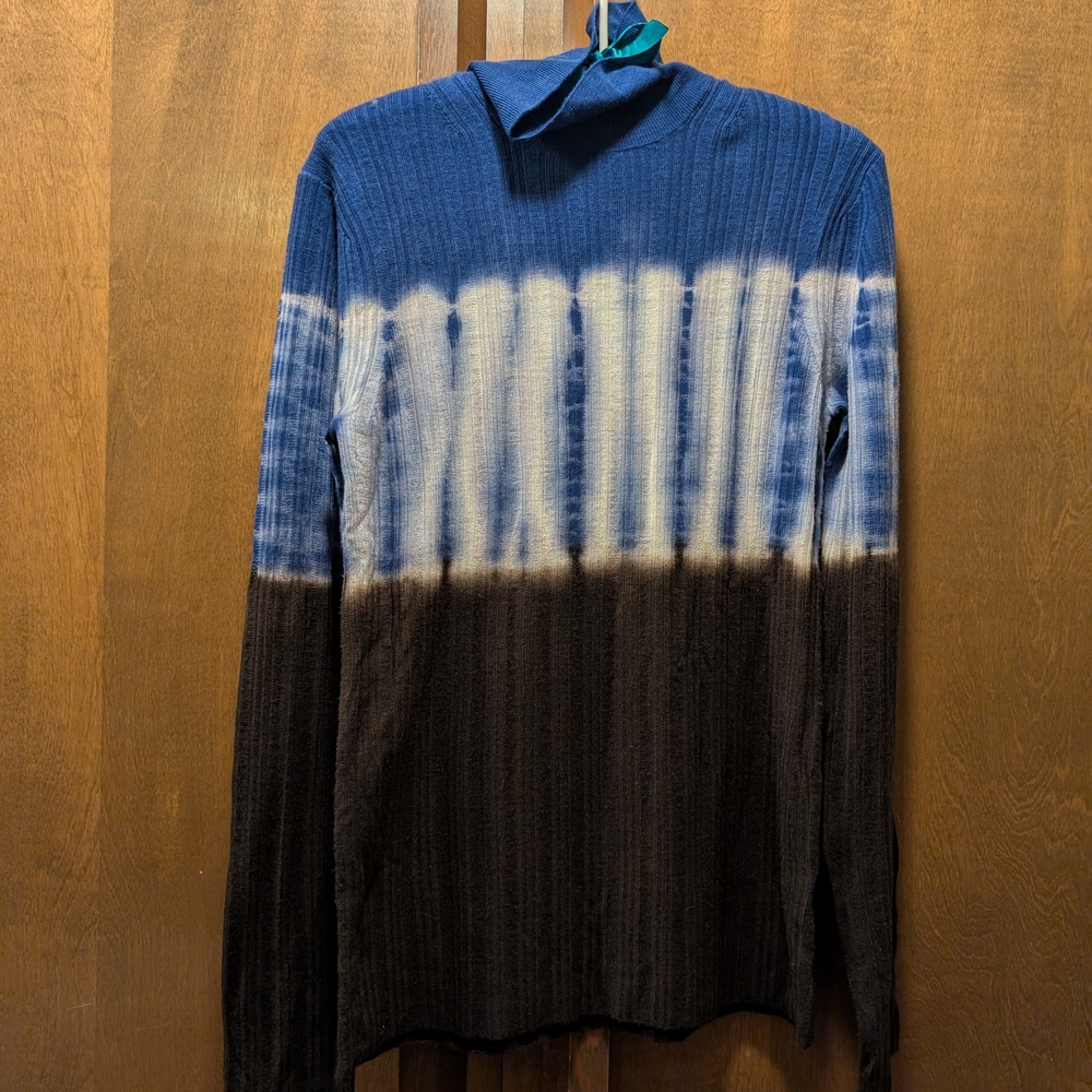 Proenza Schouler Blue and Brown Tie Dye Gradient Turtleneck Sweater